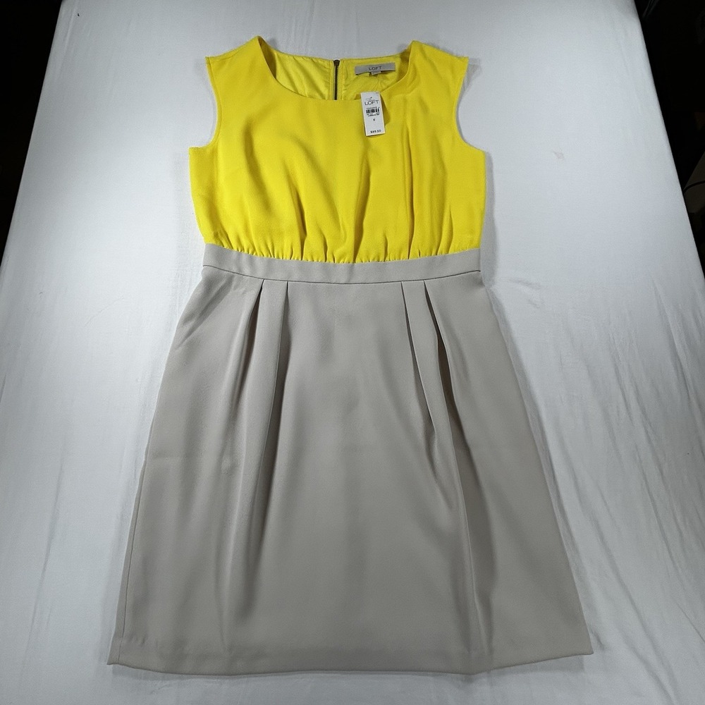 NEW Ann Taylor Loft Sz 6 Women's Yellow Beige Colorblock Sheath Dress Lined $89